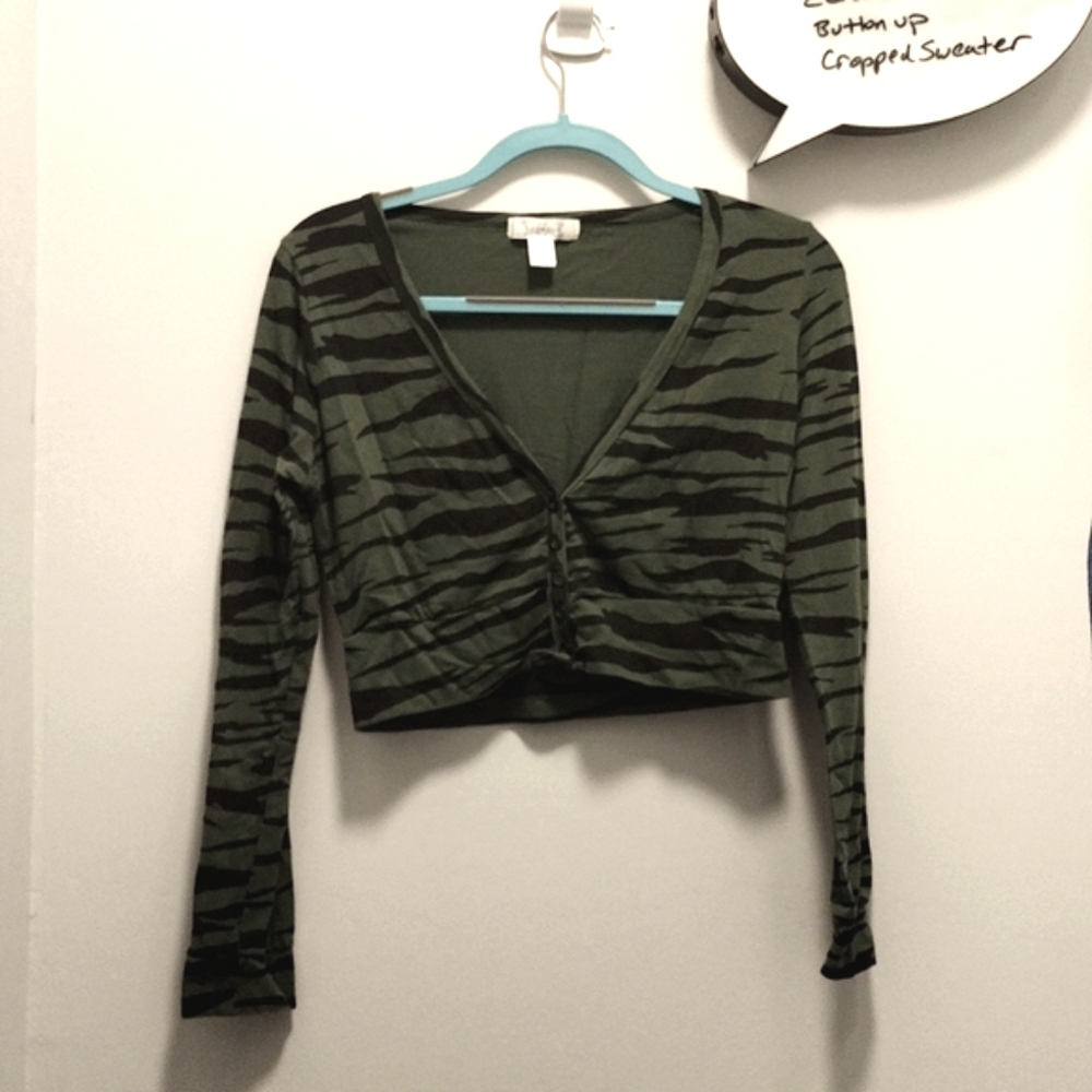 Cropped green zebra cardigan